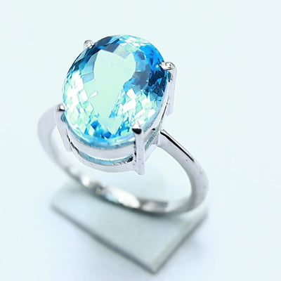 Natural Blue Topaz 925 Silver Solitaire Ring Size  For Women SR-10