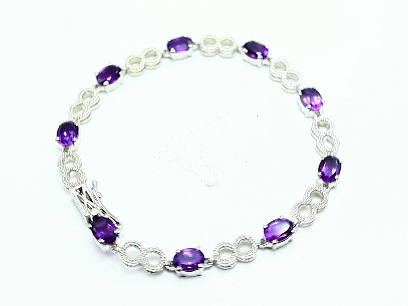 Natural Amethyst Gemstone Drop/Dangle Purple Bracelet 925 Silver SB-12