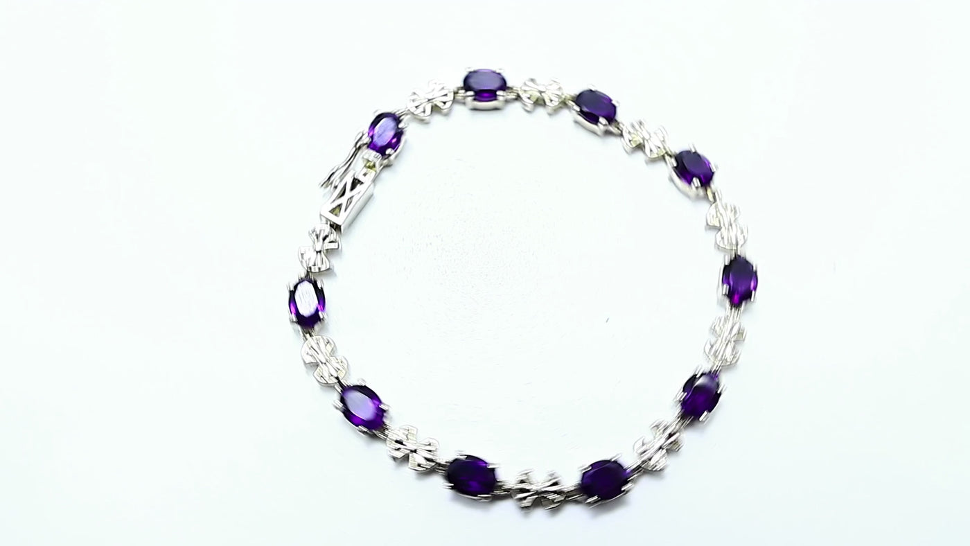 Natural Amethyst Gemstone 925 Silver Drop/Dangle Bracelet For Women SB-3