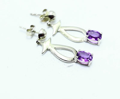 Natural Amethyst Gemstone Drop & Dangle Purple Earrings 925 Silver SE-11