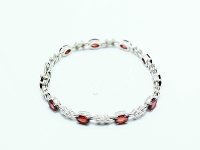 Natural Garnet Gemstone Drop/Dangle Red Bracelet 925 Sterling Silver SB-8