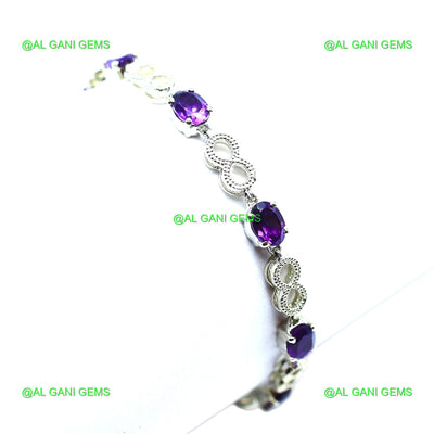 Natural Amethyst Gemstone Drop/Dangle Purple Bracelet 925 Silver SB-12