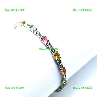 Natural Tourmaline Gemstone Drop/Dangle Bracelet 925 Silver For Women SB-14