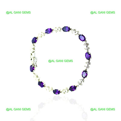 Natural Amethyst Gemstone 925 Silver Drop/Dangle Bracelet For Women SB-3