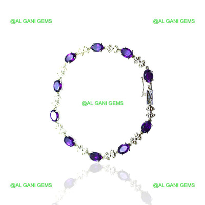 Natural Amethyst Gemstone 925 Silver Drop/Dangle Bracelet For Women SB-3