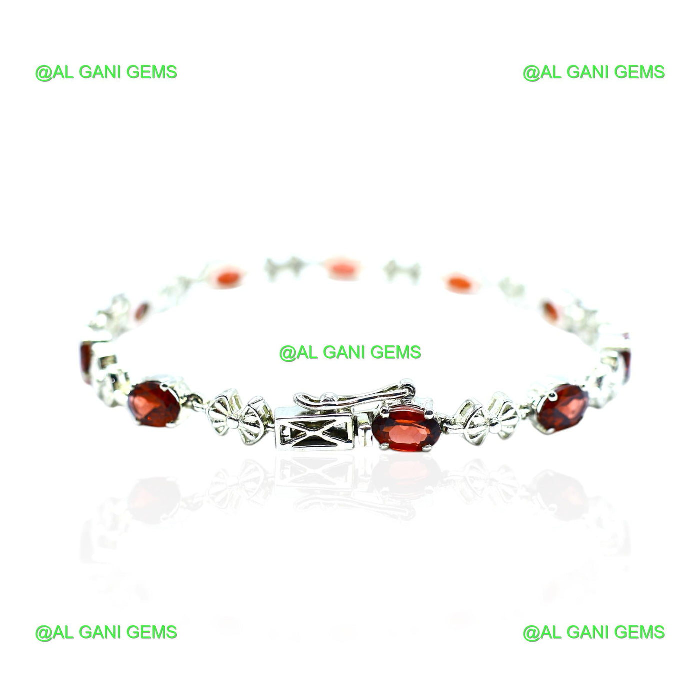 Natural Garnet Gemstone Drop/Dangle Red Bracelet 925 Sterling Silver SB-8