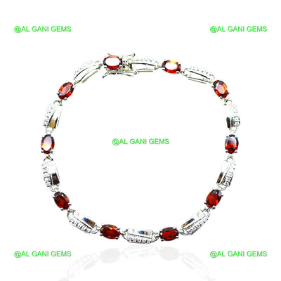 Natural Garnet Gemstone Drop/Dangle Bracelet 925 Sterling Silver Jewelry SB-9