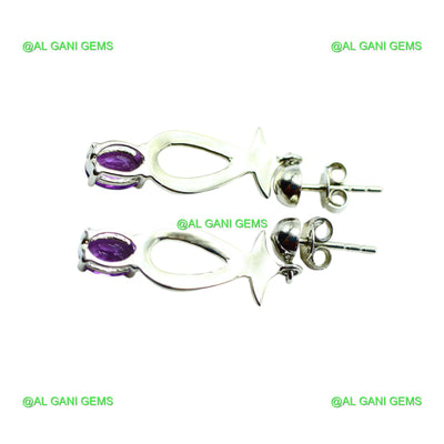 Natural Amethyst Gemstone Drop & Dangle Purple Earrings 925 Silver SE-11