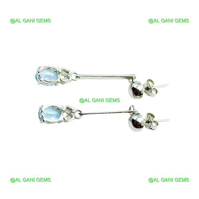 Gift For Women Drop & Dangle Earrings 925 Silver Natural Blue Topaz SE-15