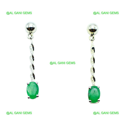 Natural Emerald Gemstone Drop & Dangle Earrings 925 Silver For Girls SE-24