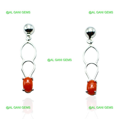 Natural Coral Gemstone Drop & Dangle Earrings 925 Silver For Women SE-8