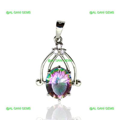 Anniversary Gift For Her Natural Mystic Topaz Pendant 925 Silver SP-3