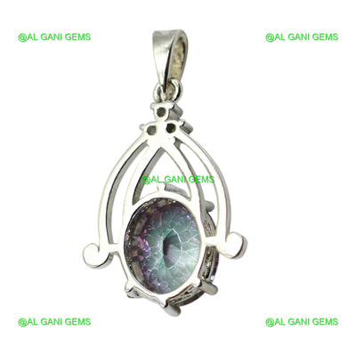 Anniversary Gift For Her Natural Mystic Topaz Pendant 925 Silver SP-3