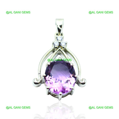 Natural Amethyst Gemstone Jewelry 925 Sterling Silver Pendant For Girls SP-6