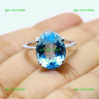 Natural Blue Topaz 925 Silver Solitaire Ring Size  For Women SR-10