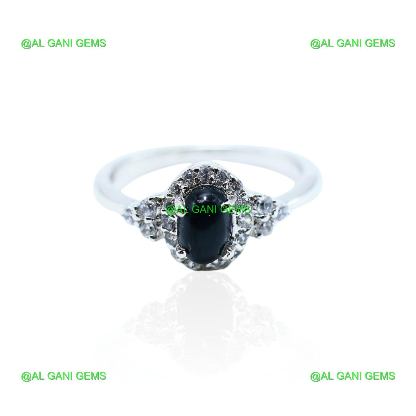 Natural Star Gemstone Solitaire Black Ring Size  925 Silver SR-1