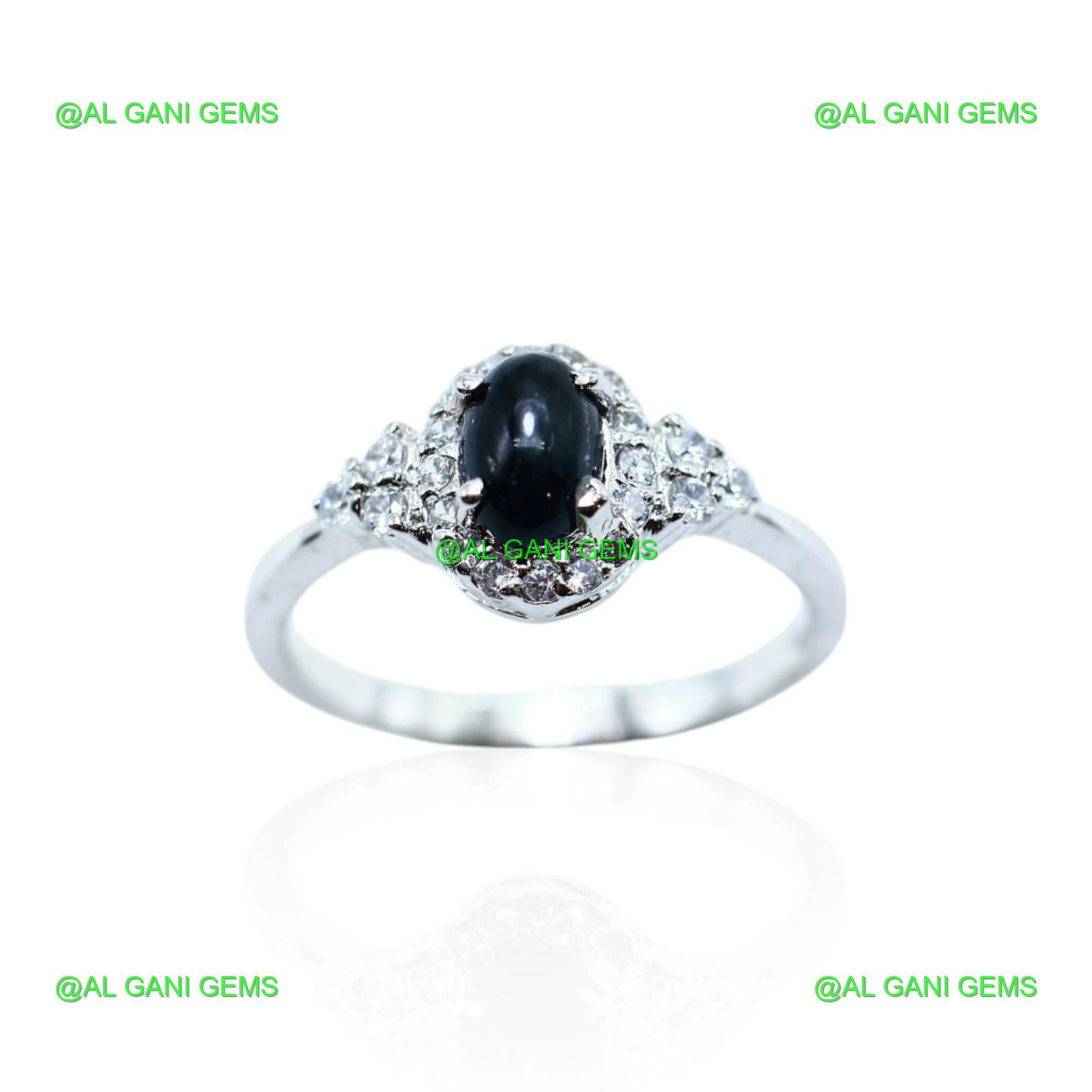 Natural Star Gemstone Solitaire Black Ring Size  925 Silver SR-1